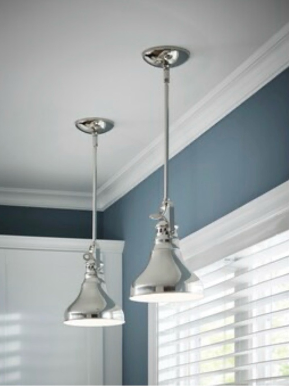 Set of TWO - Polished Silver Pendant Light - Modern Kitchen Pendant (Silver)